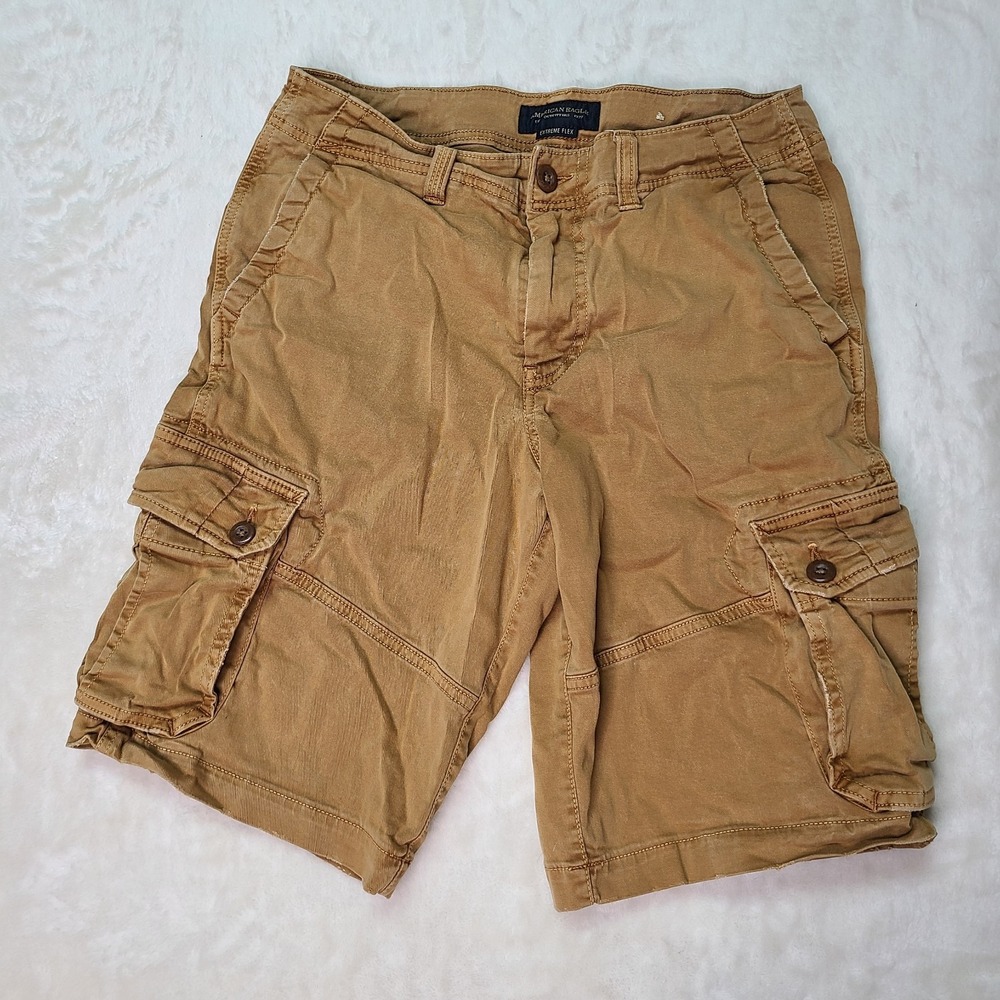 American Eagle Cargo Shorts Men's 30 30x11 Extreme Flex Khaki Longer Length Y2K